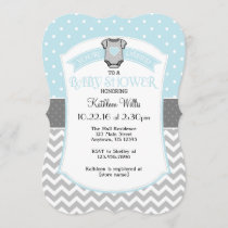 Powder Blue Polka Dot Chevron Baby Shower Invite