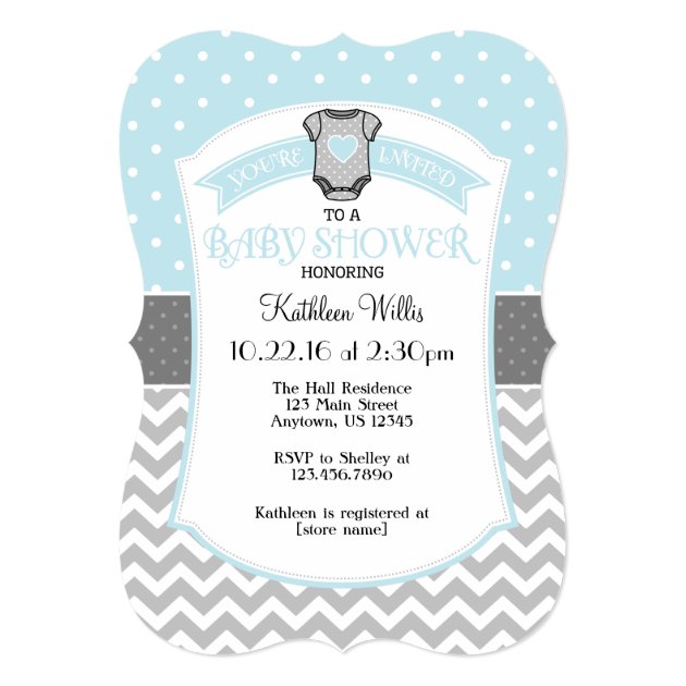 Powder Blue Polka Dot Chevron Baby Shower Invite