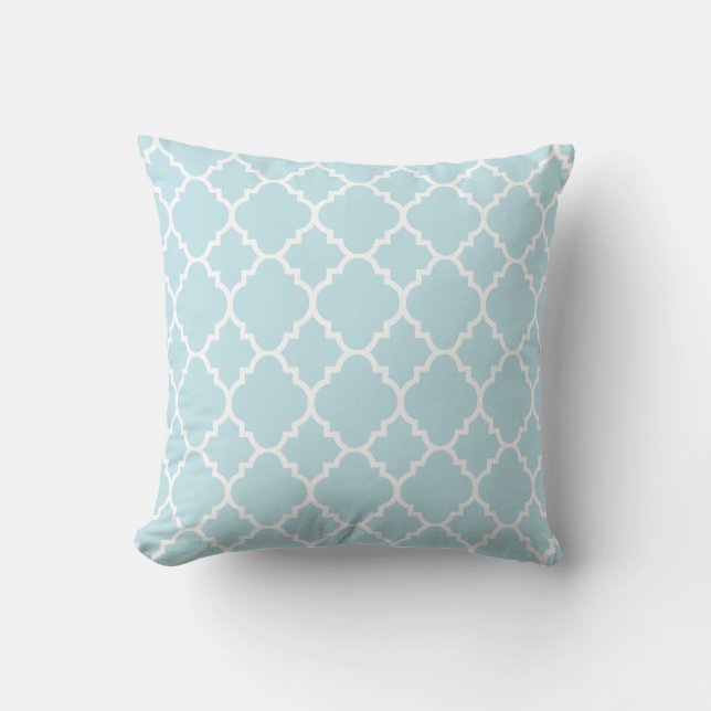 Powder Blue Quatrefoil Moroccan Pattern Throw Pillow (Front)