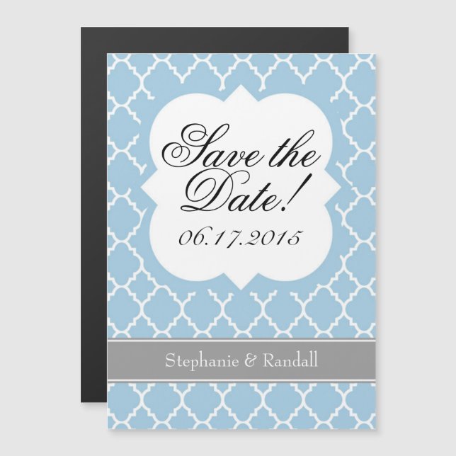 Powder Blue Quatrefoil Save The Date Magnet (Front/Back)