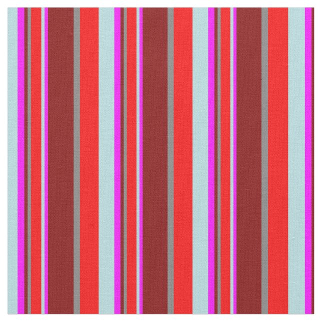 Powder Blue, Red, Gray, Maroon & Fuchsia Pattern Fabric (Close Up)