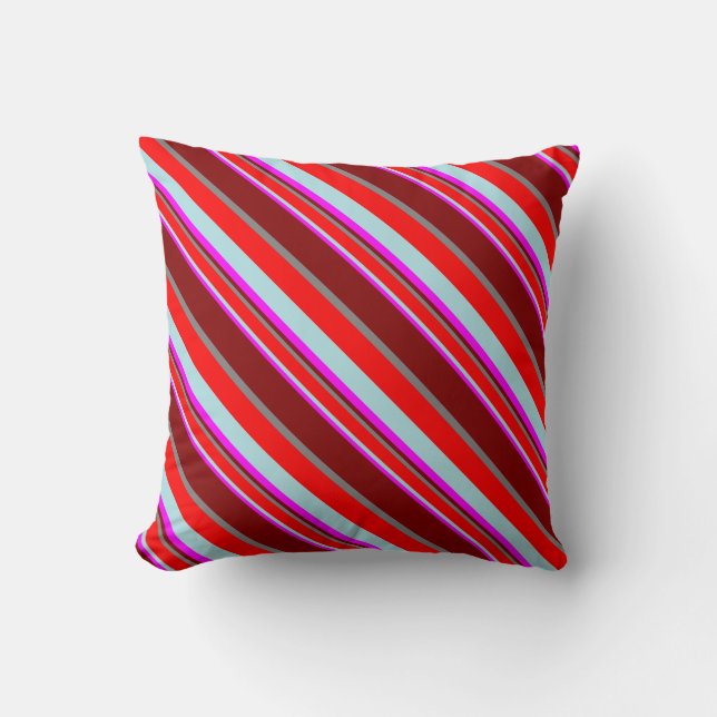 Powder Blue, Red, Gray, Maroon & Fuchsia Pattern Throw Pillow (Front)
