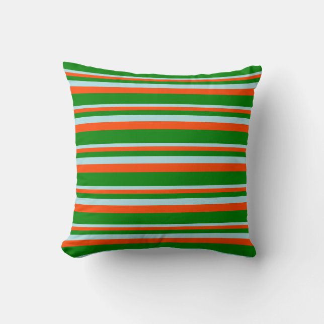 Powder Blue, Red & Green Colored Stripes Pillow (Front)