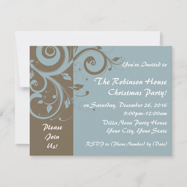 Powder Blue Reverse Swirl Custom Invitations (Front)