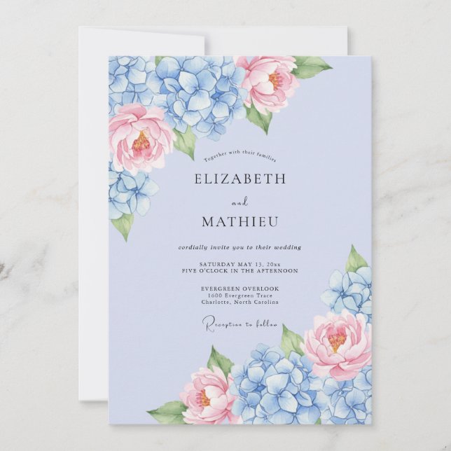 Powder Blue Romantic Hydrangea Wedding Invitation (Front)