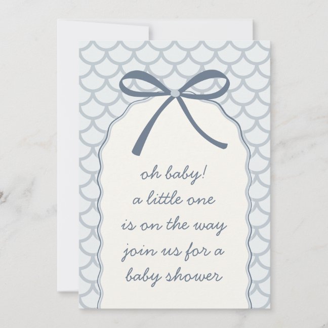 Powder Blue Scallop Bow Baby Shower Invitation