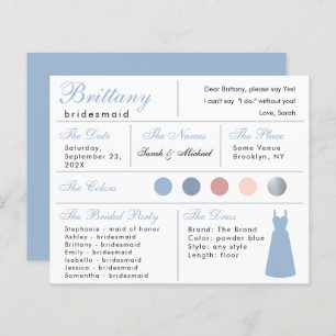 Powder Blue Silver Bridesmaid Information Card