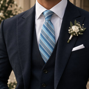 Powder Blue Silver Diagonal Striped Classic Neck Tie