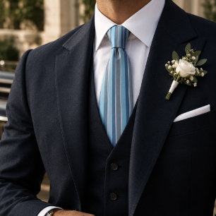 Powder Blue Silver Striped Classic Neck Tie