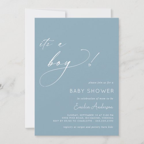 Powder Blue  Simple Modern Its a Boy Baby Shower Invitation