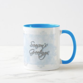 Powder Blue Snowflake Season's Greetings Mug by Digitalbcon at Zazzle