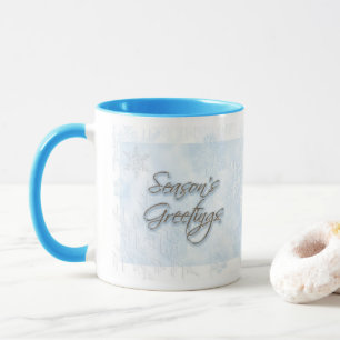 Powder Blue Snowflake Season's Greetings Mug