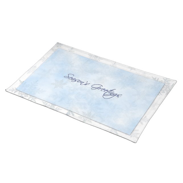 Powder Blue Snowflake Season's Greetings Placemat (On Table)