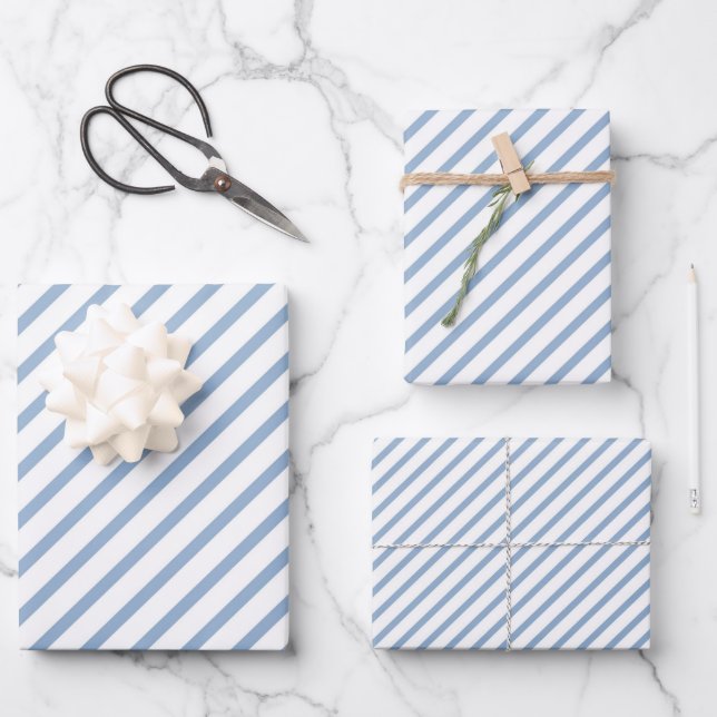 Powder Blue Stripes Pattern Wrapping Paper Sheets (Front)