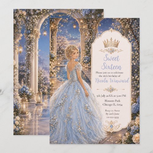 Powder Blue Sweet 16 Princess Garden Invitation