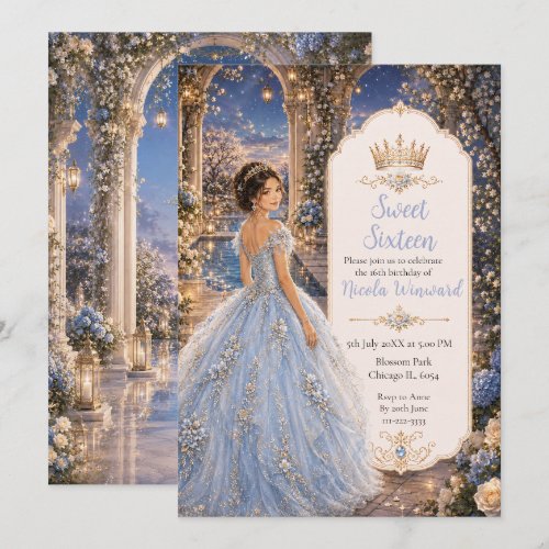 Powder Blue Sweet 16 Princess Garden Invitation