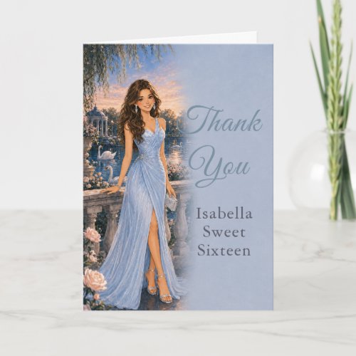 Powder Blue Sweet Sixteen Thank You Card