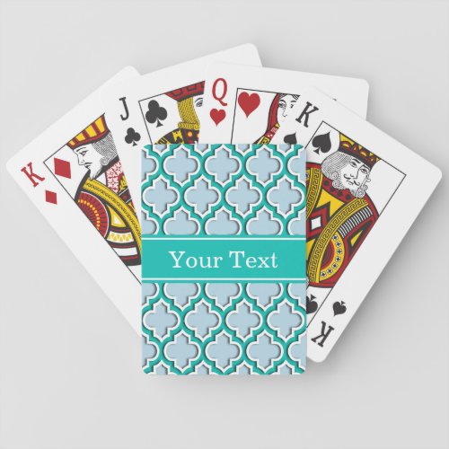 Powder Blue Teal White Moroccan 5DS Name Mon Poker Cards