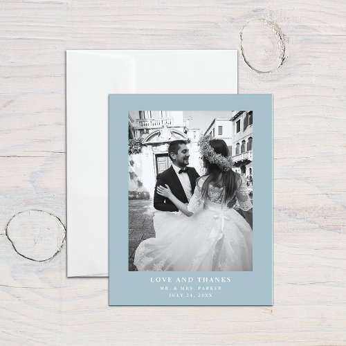 Powder Blue Text and Photo  Wedding Thank You Postcard