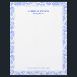 Powder Blue Vintage Floral Damask Letterhead<br><div class="desc">This leather head design features an elegant powder blue and white vintage floral damask pattern with customizable blue typography.
Perfect for any professional.</div>