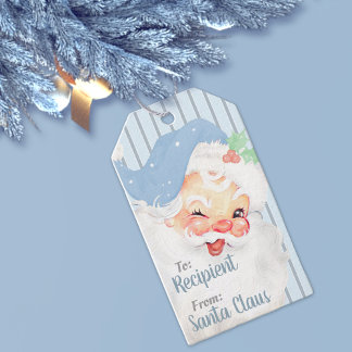 Powder Blue Vintage Santa Wink Christmas Gift Tags
