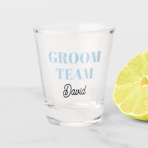 Powder Blue Wedding Groom Team Stylized Name Shot Glass