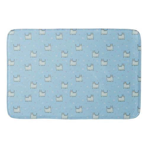 Powder Blue Whimsical Cats Pattern Bath Mat