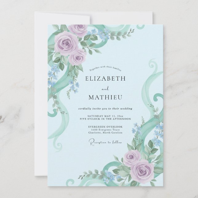 Powder Blue Whimsical Watercolor Wedding Invitation (Front)