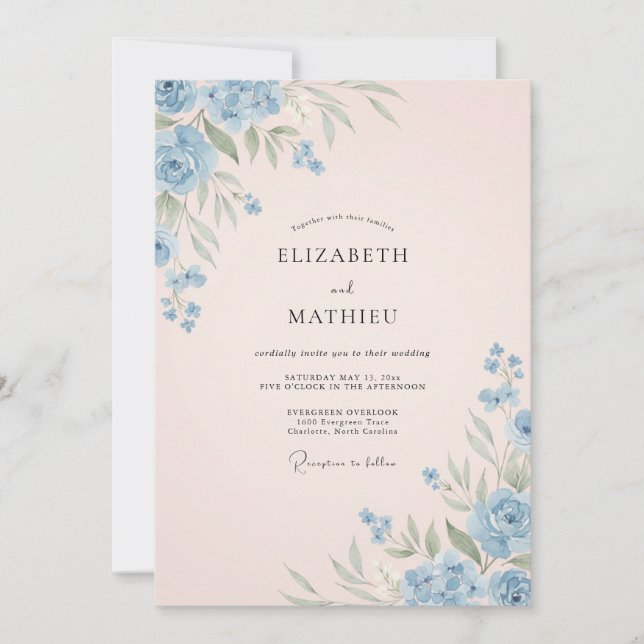 Powder Blue Whispering Bloom Wedding Invitation (Front)