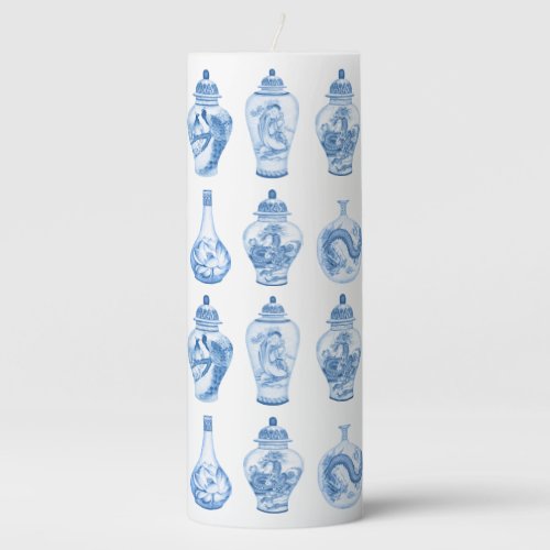 Powder Blue White Chinoiserie Ginger Jars Pillar Candle