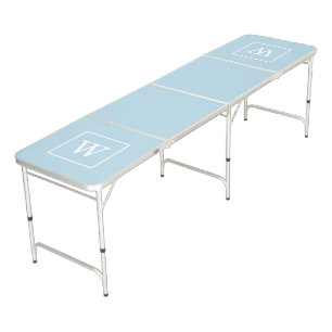 Powder Blue White Framed Initial Monogram Beer Pong Table