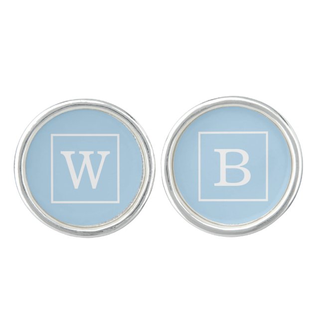 Powder Blue White Framed Initial Monogram Cufflinks (Front)