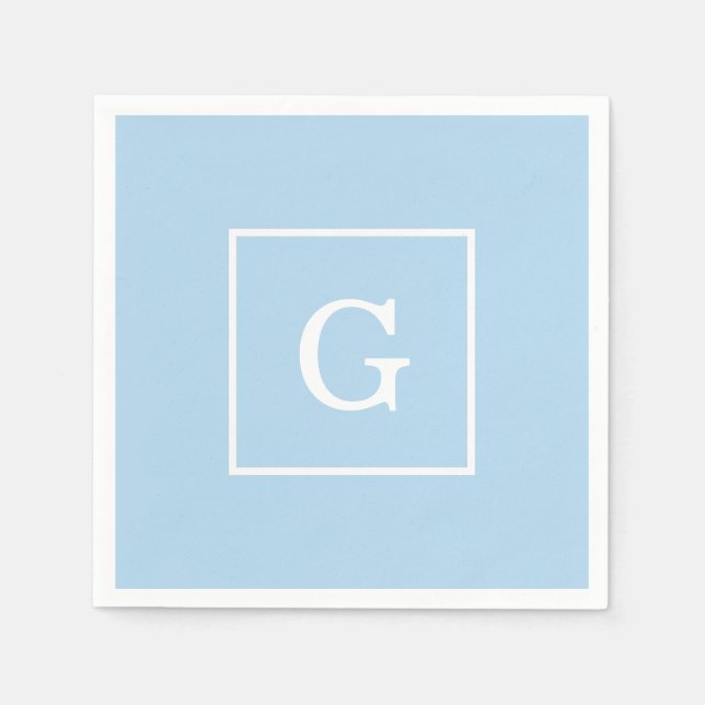Powder Blue White Framed Initial Monogram Napkins (Front)