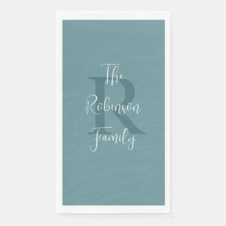 Powder Blue White Name Monogram Paper Guest Towel
