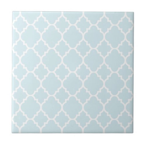 Powder Blue White Quatrefoil Moroccan Pattern Ceramic Tile