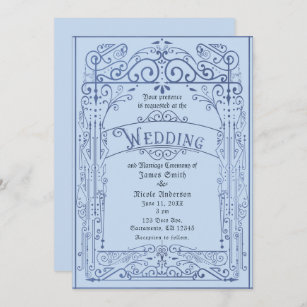 Powder Blue White Vintage Victorian Deco Wedding Invitation