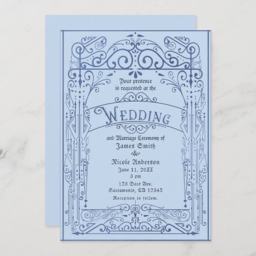 Powder Blue White Vintage Victorian Deco Wedding Invitation