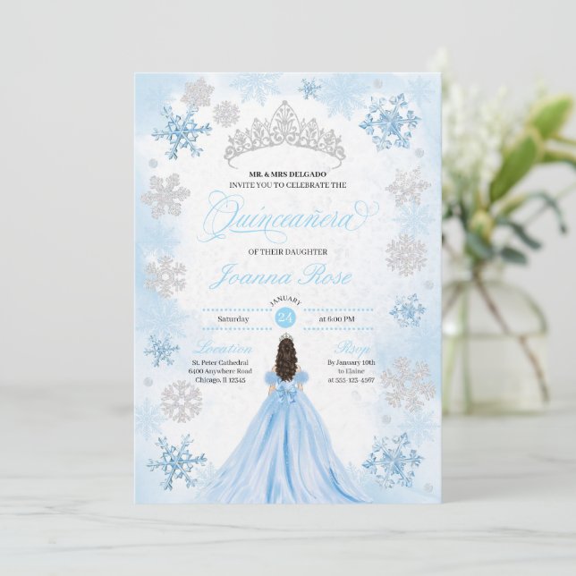 Powder Blue Winter Wonderland Quinceanera Invitation (Standing Front)