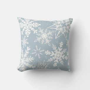Powder Blue Winter Wonderland Snowflake Pattern Throw Pillow