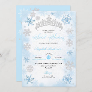 Powder Blue Winter Wonderland Snowflake Sweet 16 Invitation