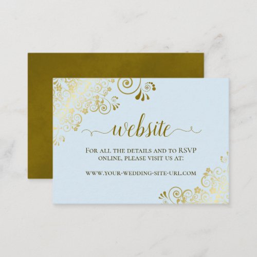 Powder Blue with Gold Floral Lace Wedding Website Enclosure Card