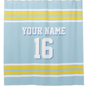 Powder Blue Yellow White Stripes Sports Jersey Shower Curtain