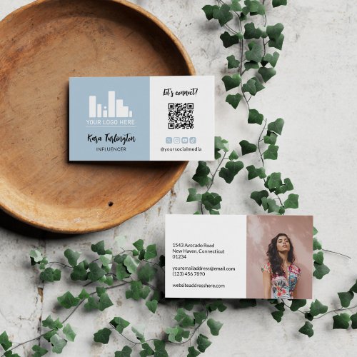 Powder Blue Your Logo QR Code Photo Social Media Business Card