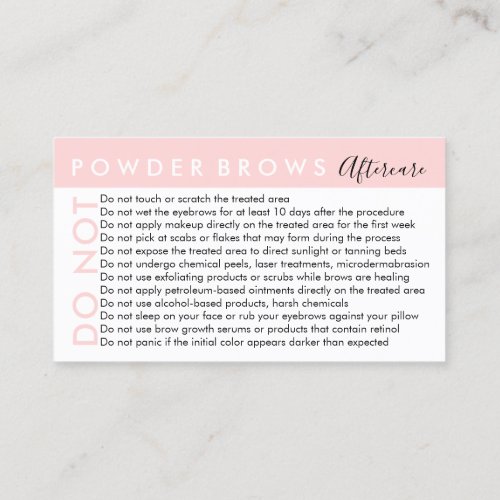 Powder Brows Avoids Advices Aftercare Business Card