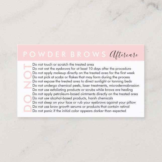 Powder Brows Avoids Advices Aftercare Business Card (Back)