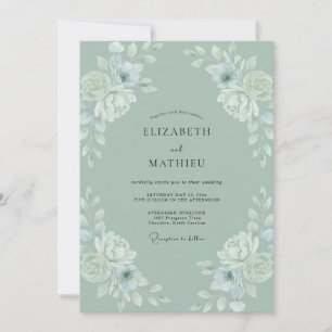 Powder Celadon Peony Wedding Invitation