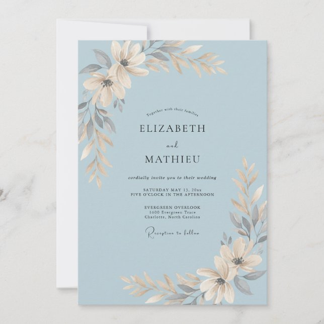 Powder Champagne Leaf Wedding Invitation (Front)