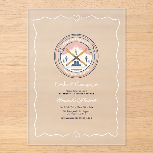 Powder & Champagne Ski Bachelorette Weekend Acrylic Invitations