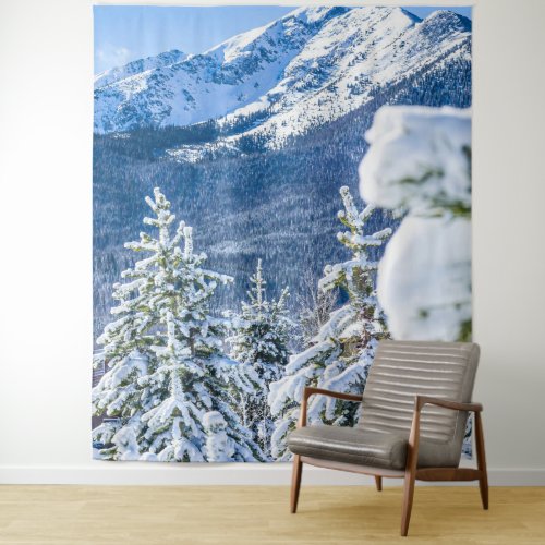 Powder Forest  Blue Snow Cap Mountain Tapestry