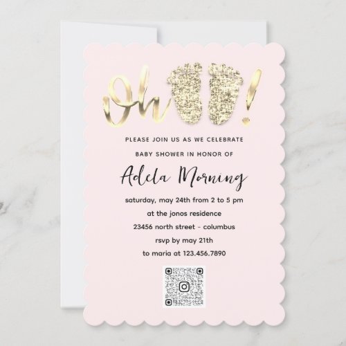 Powder  Gold Confetti Feet Baby Girl  QR CODE  Invitation